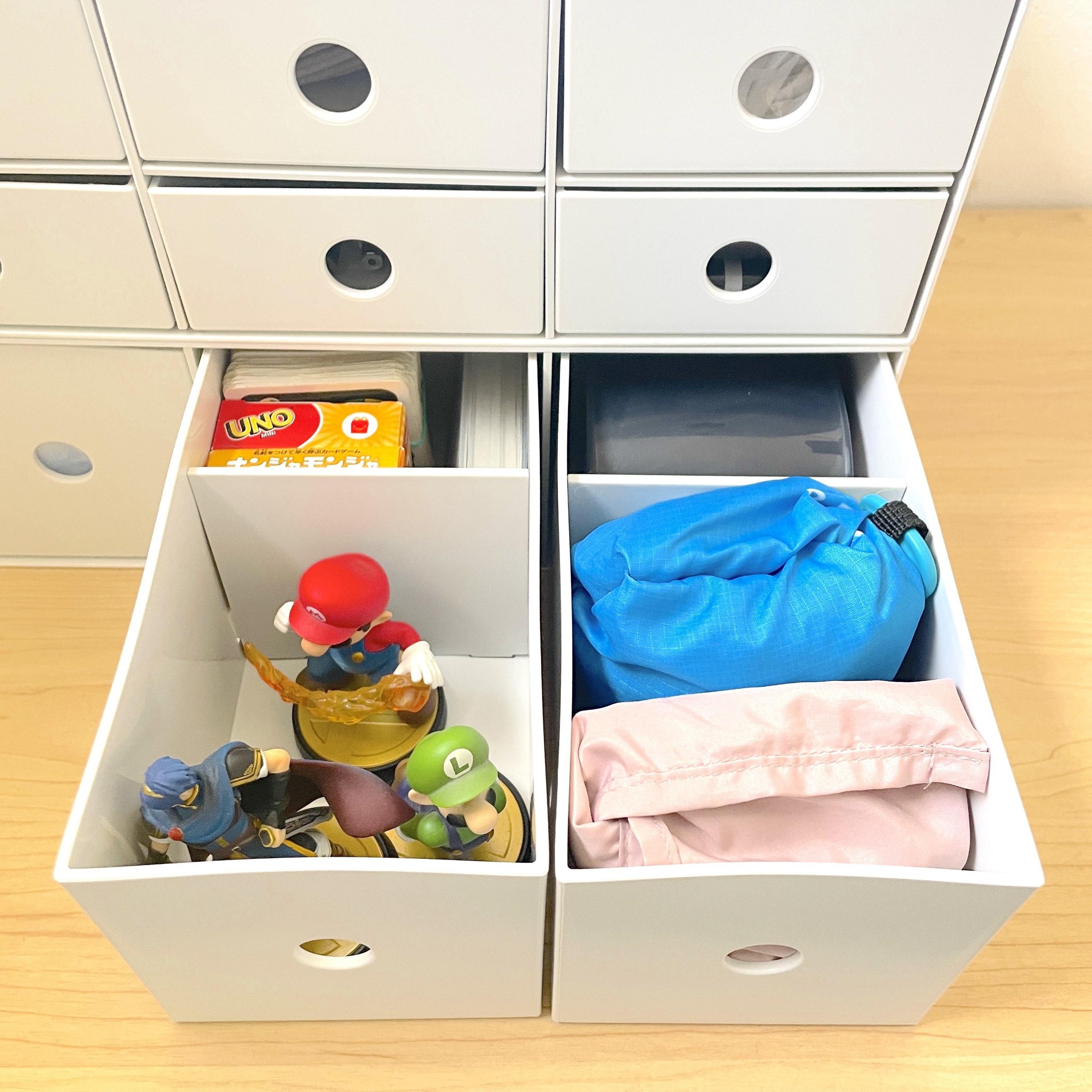 無印良品のおすすめ収納グッズ「ポリプロピレン小物収納ボックス3段・ホワイトグレー」「ポリプロピレン小物収納ボックス6段・ホワイトグレー」