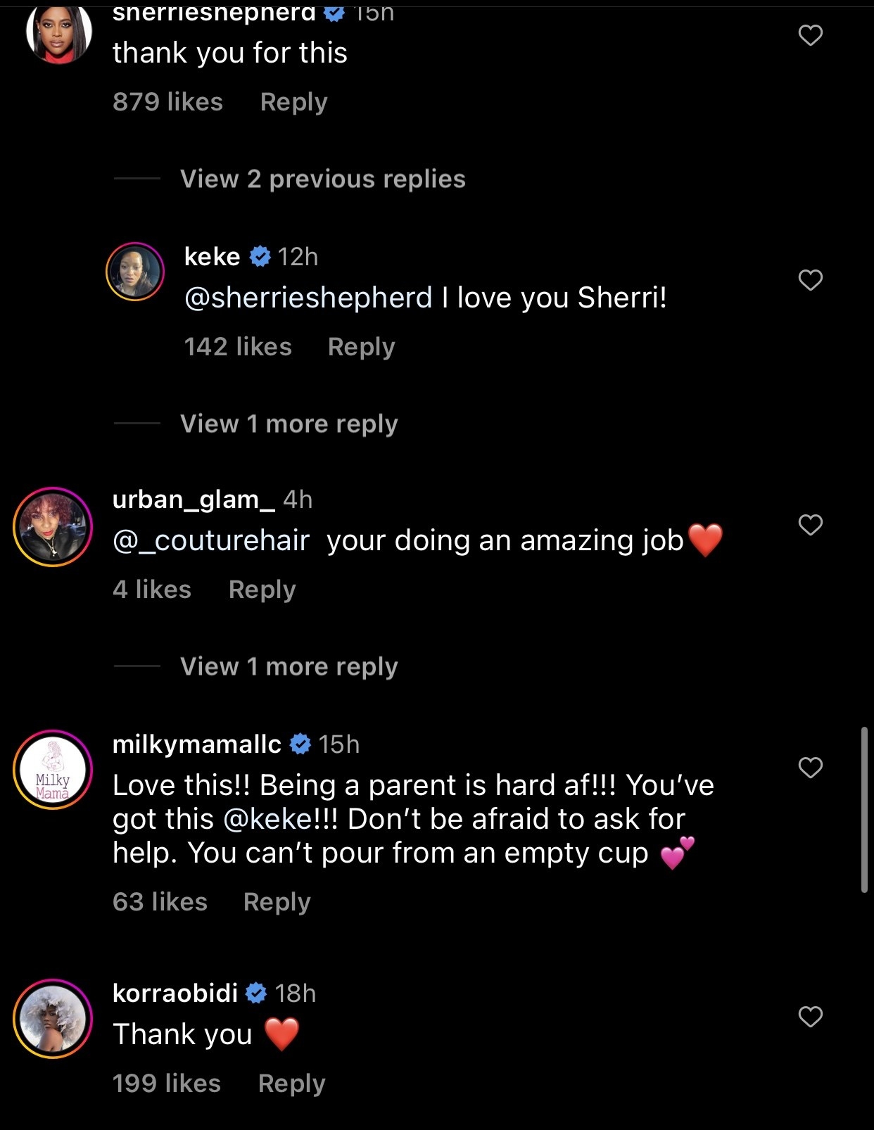 comments telling keke she&#x27;s doing great