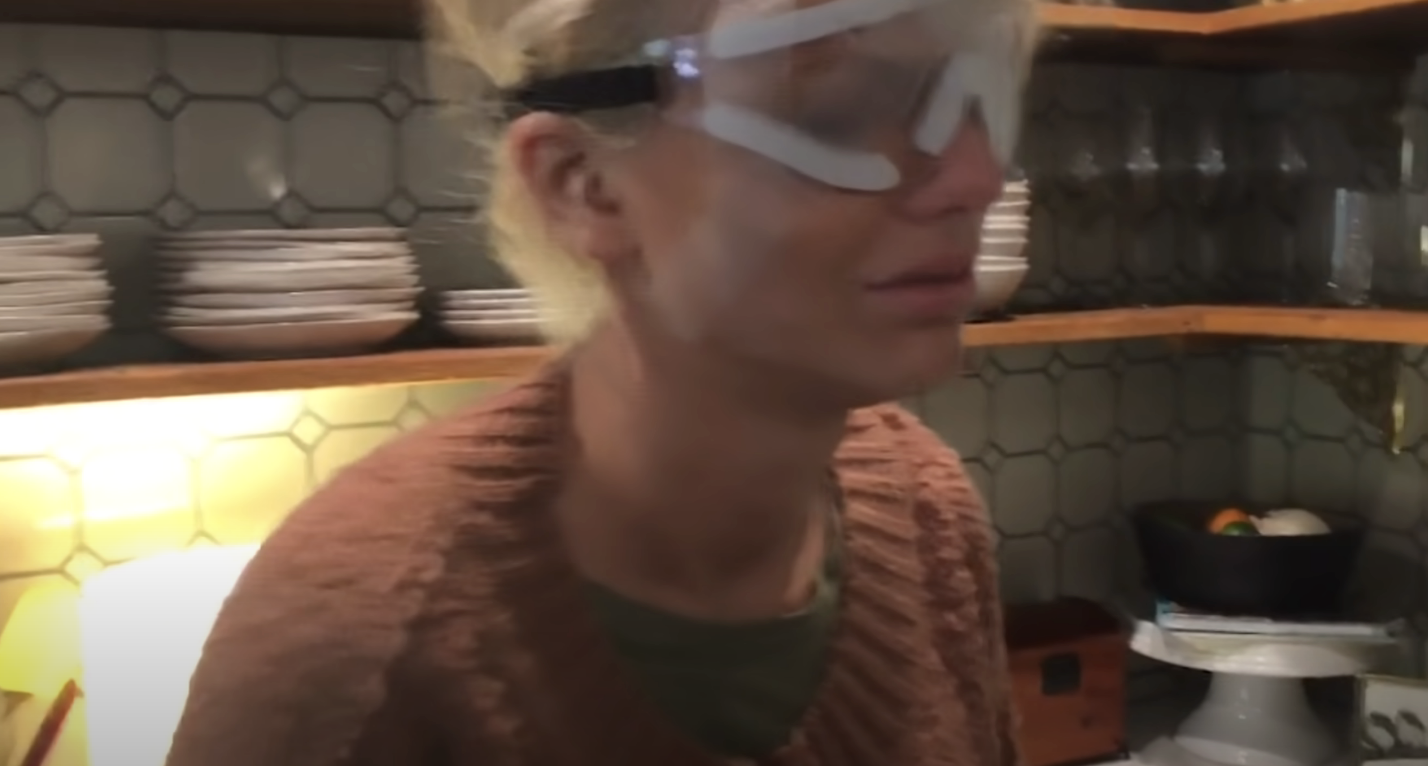 taylor wearing eye goggles for protection