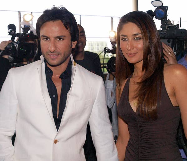 Indian actors Kareena Kapoor, (R), and Saif Ali Khan (L) arrive for the Zee Cine film awards