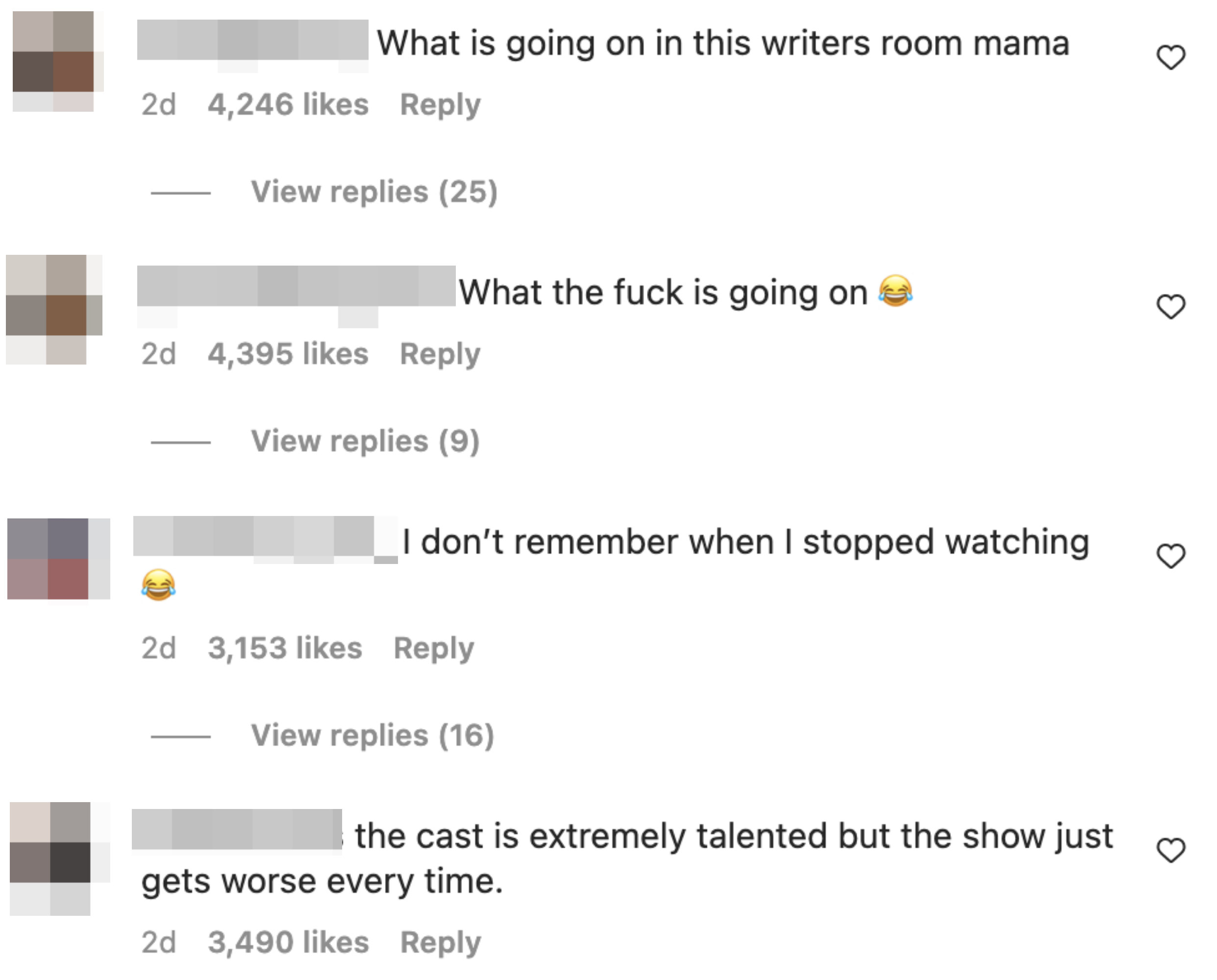 Screenshot of Instagram comments
