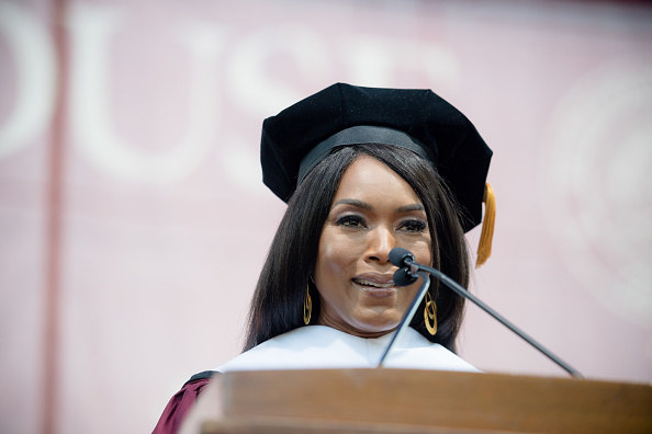 Actress Angela Bassett speaks during the Morehouse College 135th Commencement at Morehouse College on May 19, 2019 in Atlanta, Georgia