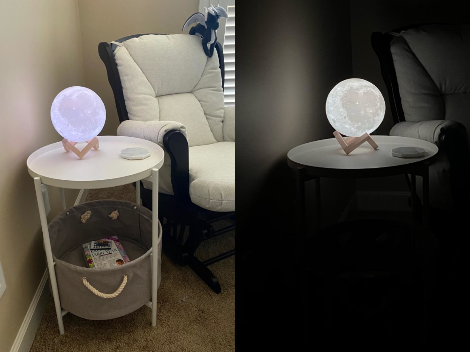 Reviewer&#x27;s moon lamp is shown