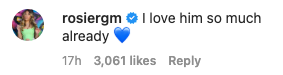 Rosie said &quot;I love him so much already [blue heart emoji]&quot;