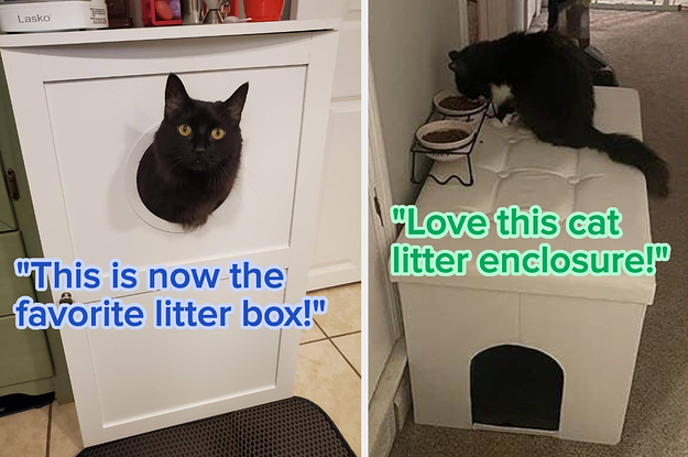 Ikea Hackers - A top entry cat litter box that prevents litter escaping,  makes the cat to walk over a mat to prevent tracking and has a hinged door  to reduce smell.