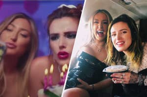 Bella Thorne and a new girl in her music video; Tana Mongeau and Bella Thorne on a private plane