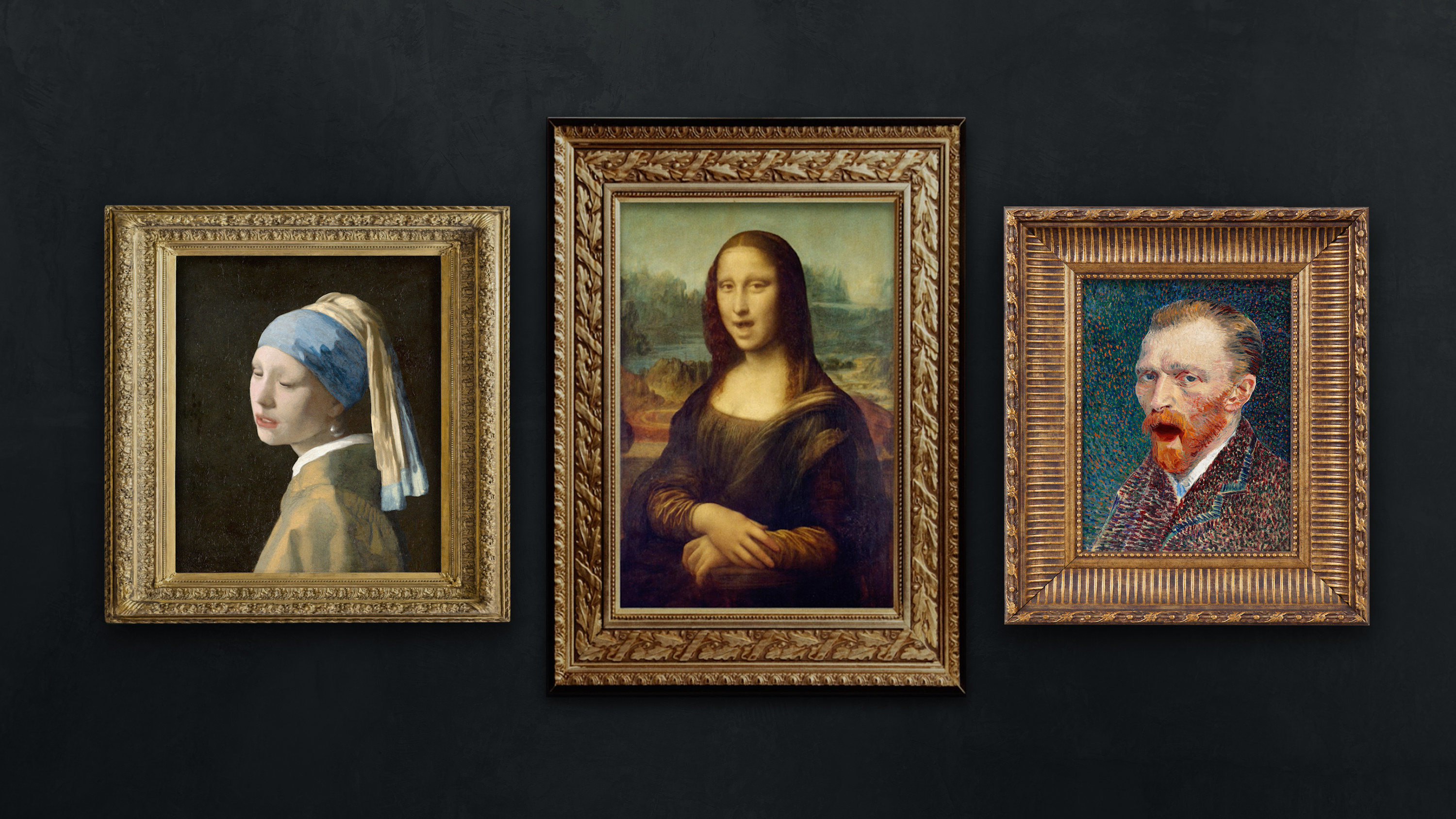 Paintings of Girl with a Pearl Earring, Mona Lisa, and van Gogh