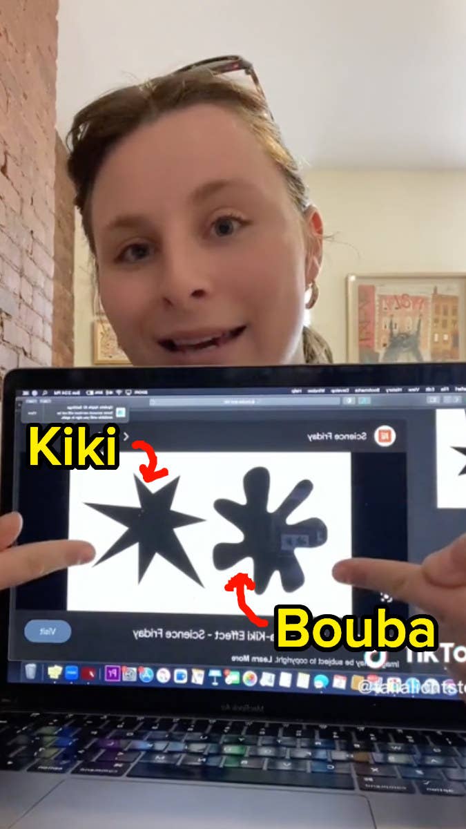 TIkTok screenshot of person explaining kiki and bouba
