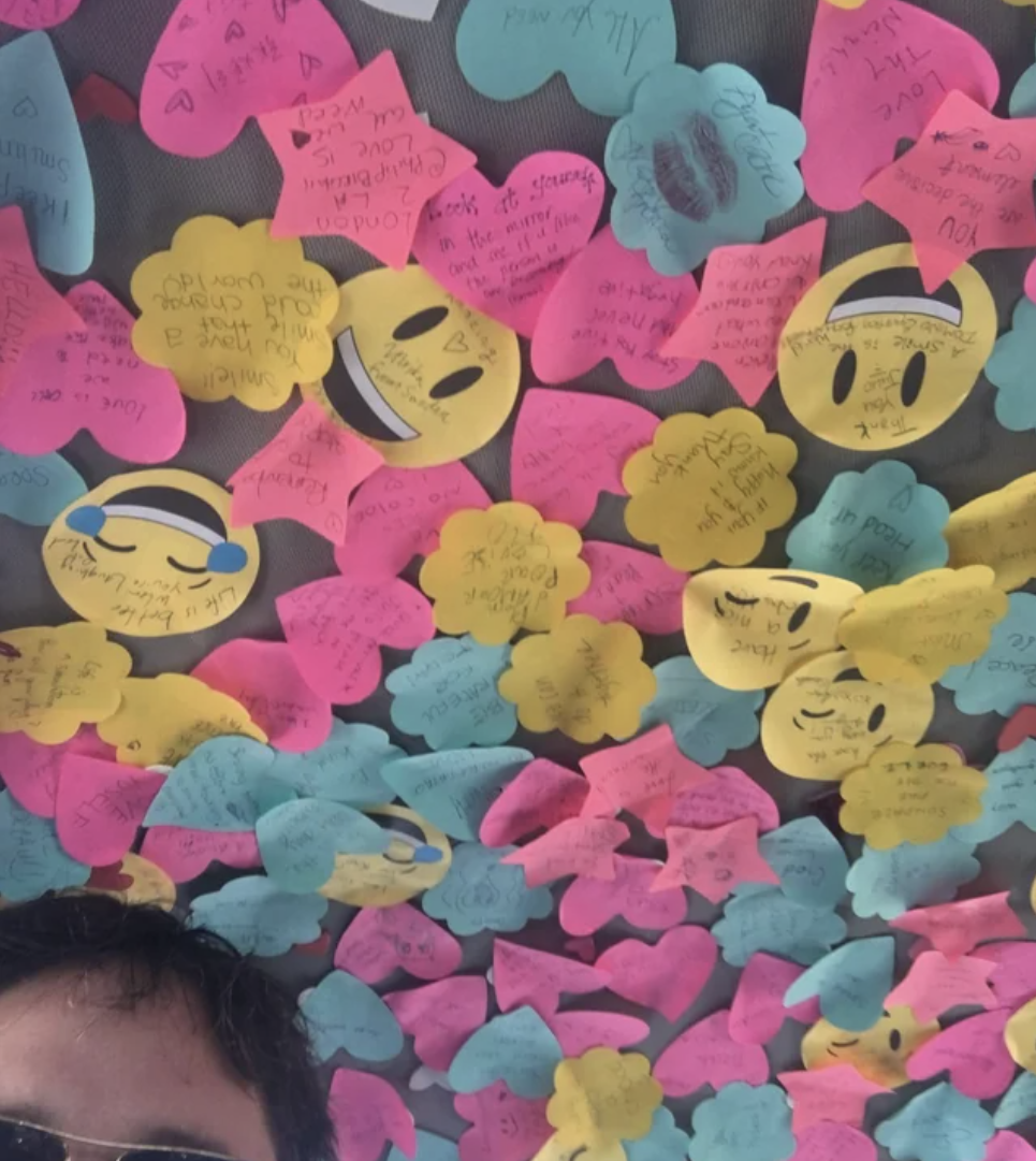 post-its on the car ceiling
