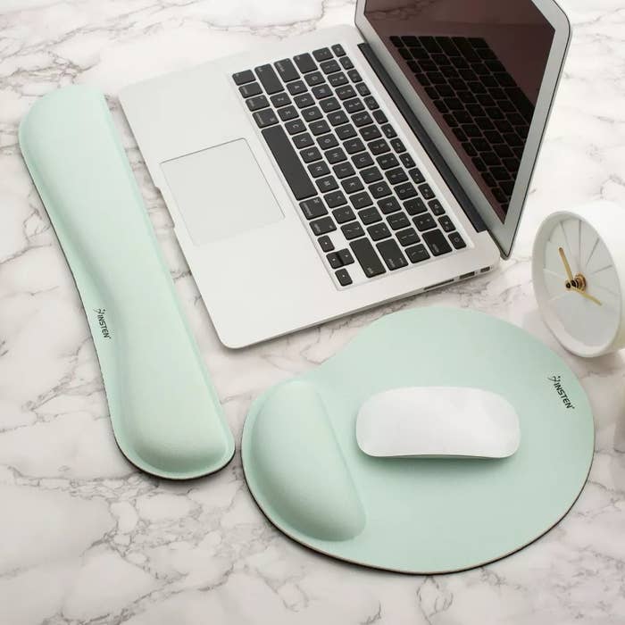 The mousepad and keyboard wrist rest pad in green