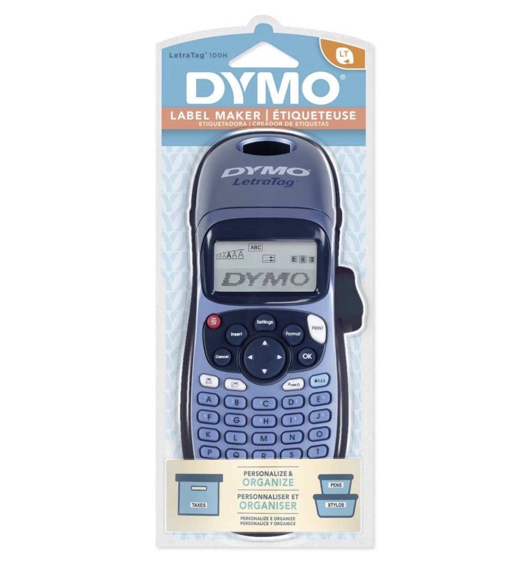 A blue label maker in its package