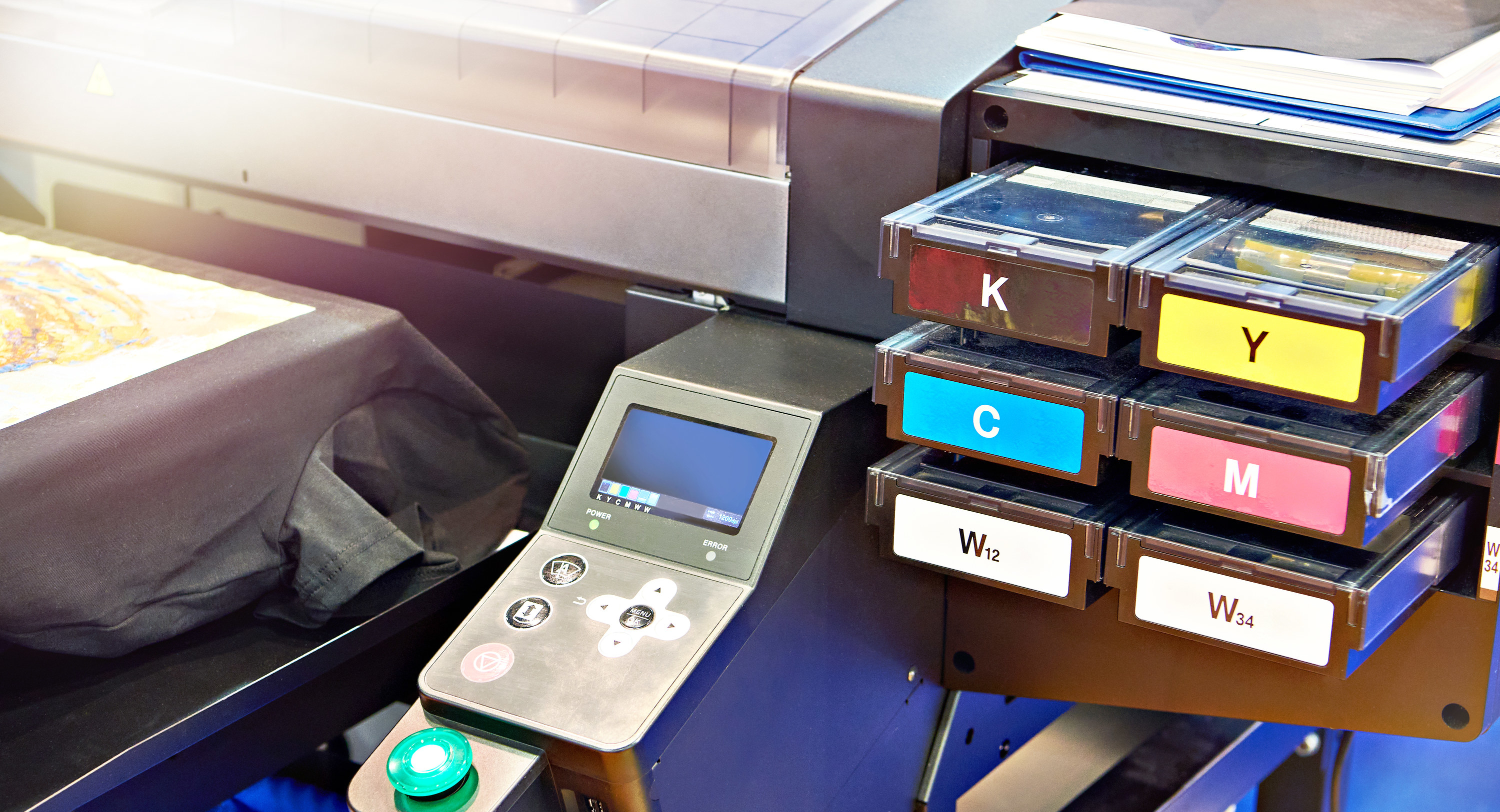 printer cartridges unveiled inside of a printer