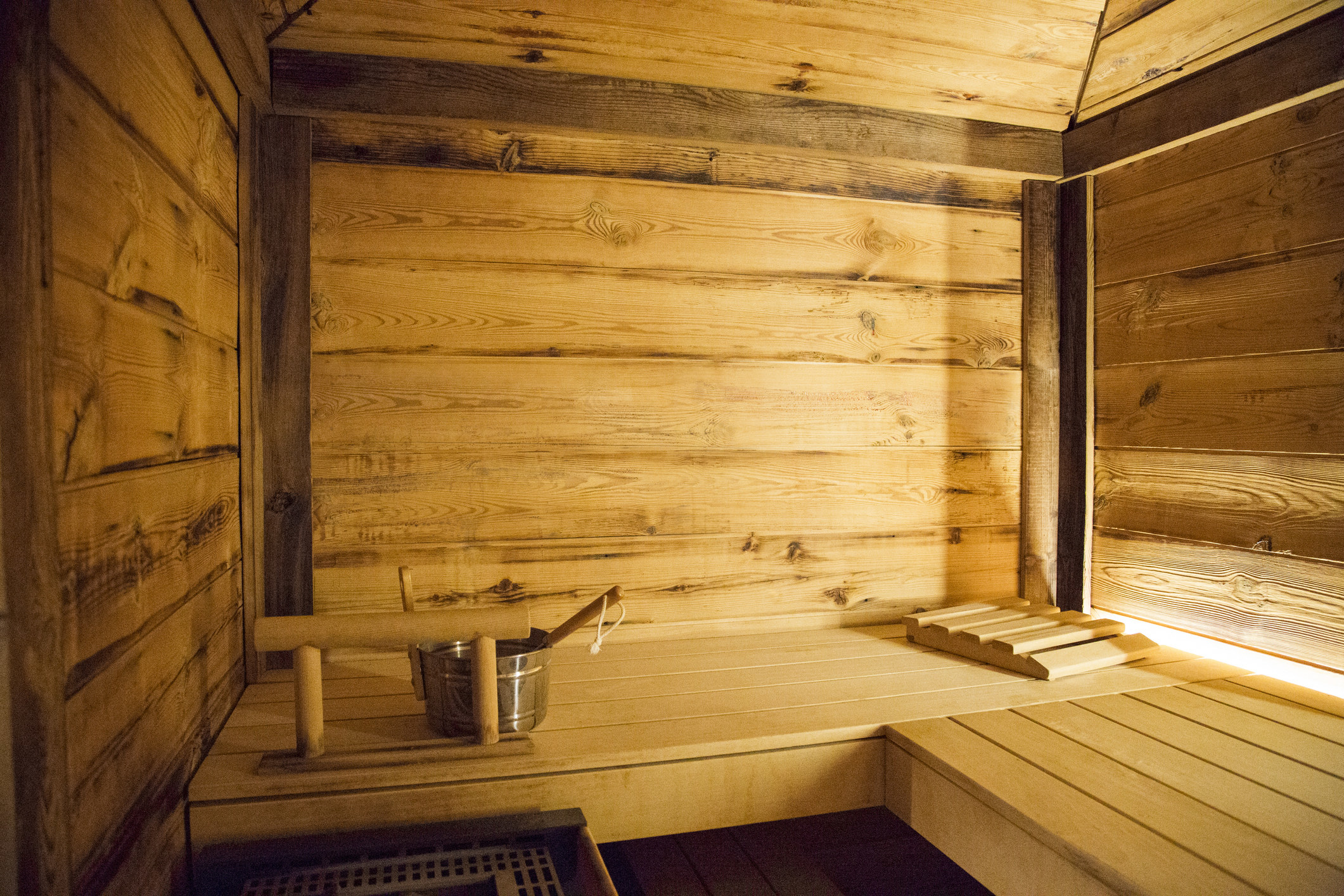 The interior of a sauna