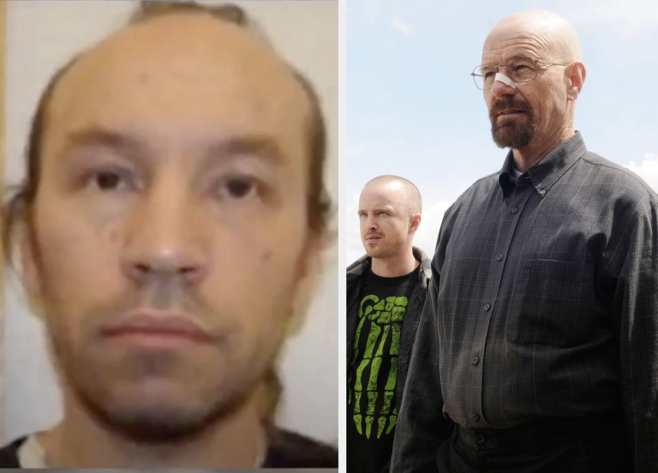Side-by-side of Clifton Bloomfield and a screenshot from "Breaking Bad"