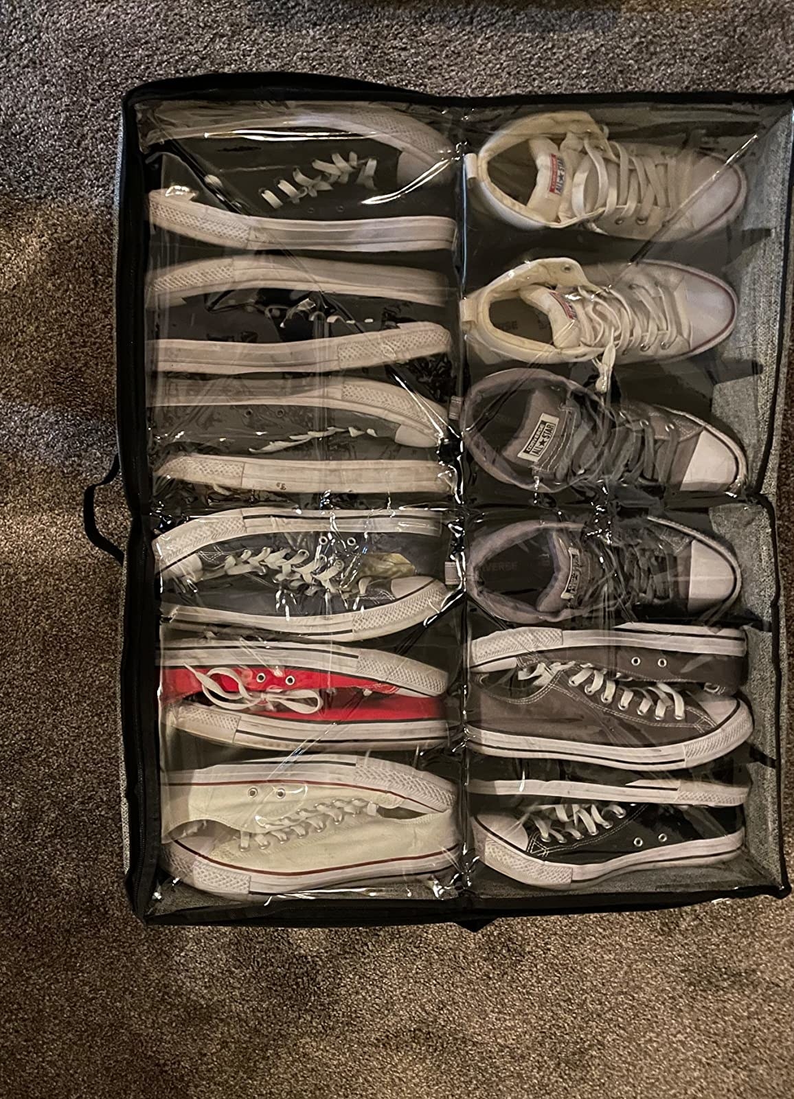 Reviewer image of shoe storage bag filled with sneakers