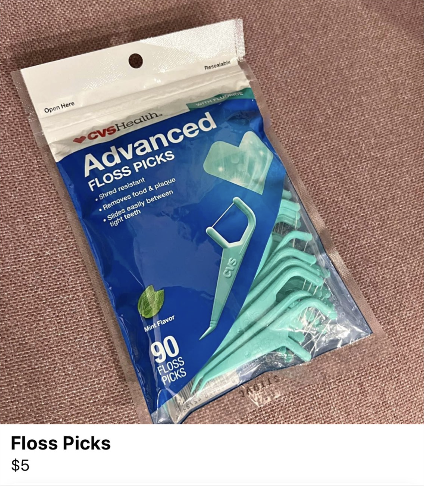 Bag of CBS floss picks being sold for $5
