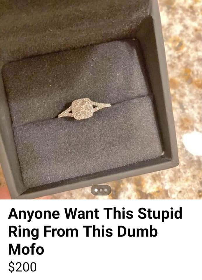 Ring selling for $200 with note, &quot;Anyone want this stupid ring from this dumb mofo&quot;