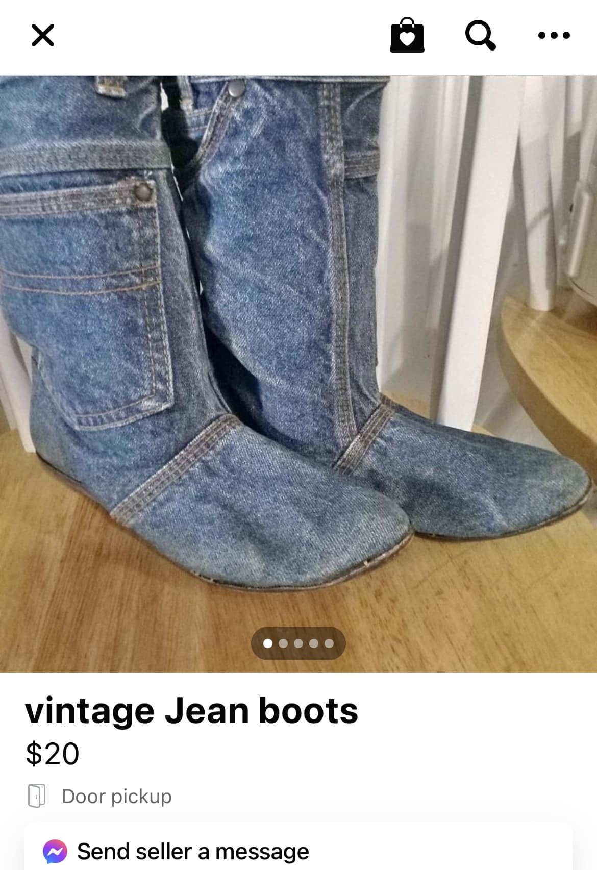 Vintage jean boots for sale for $20