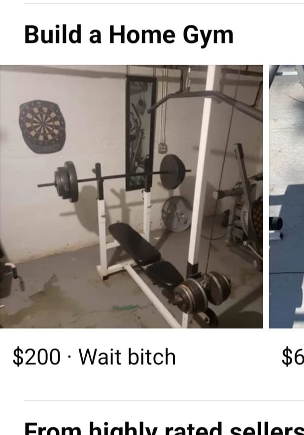 Gym bench press for sale for $200 with notice saying &quot;Wait bitch&quot; instead of &quot;weight bench&quot;