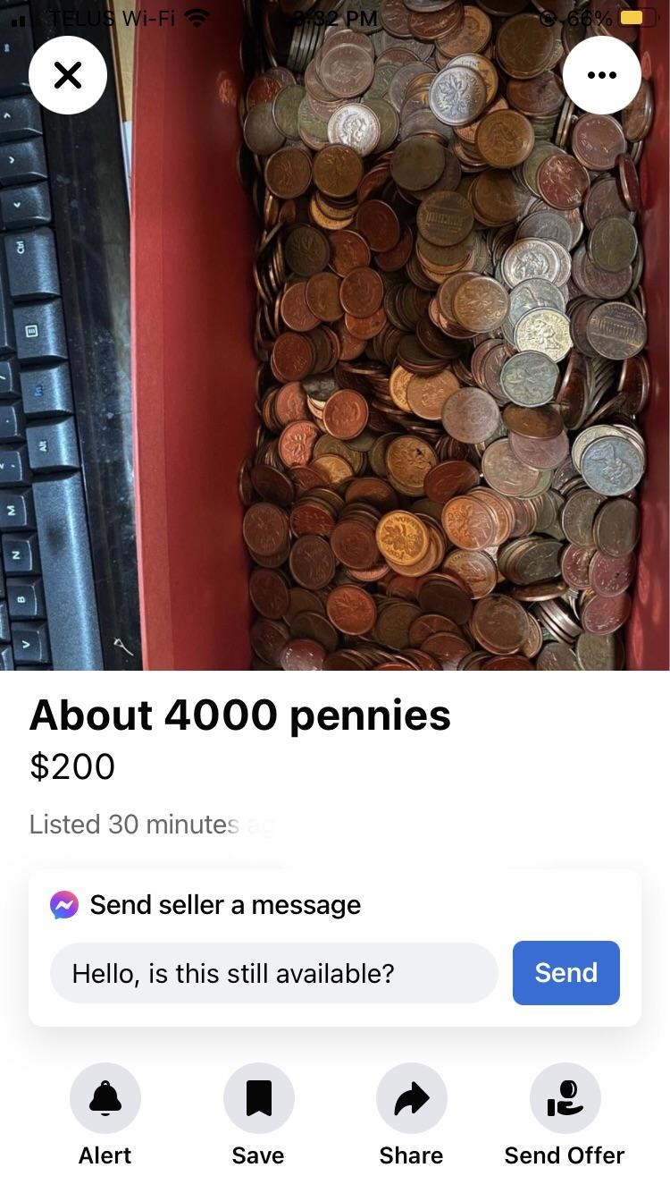 4,000 loose pennies for sale for $200