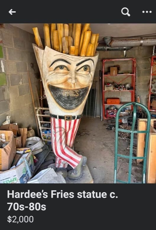 A scary french fries Hardee&#x27;s mascot from the &#x27;70s/&#x27;80s for $2,000