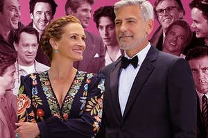 Julia Roberts and George Clooney surrounded by Julia Roberts' other love interests