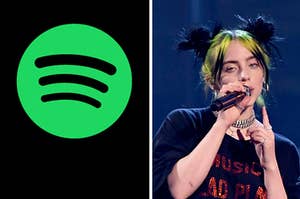 the spotify logo on the left and billie eilish on the right