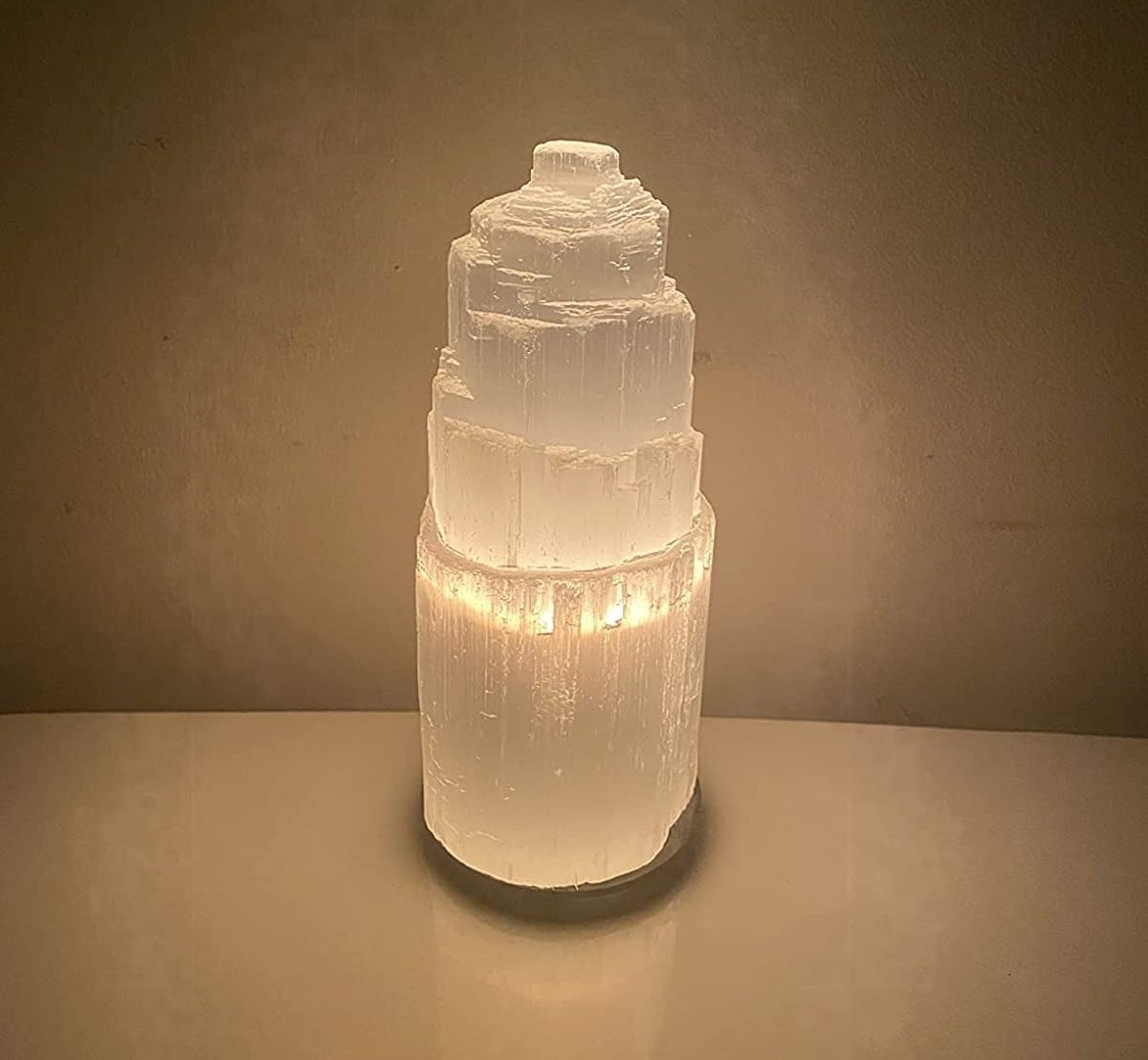 a reviewer photo of the white crystal lamp