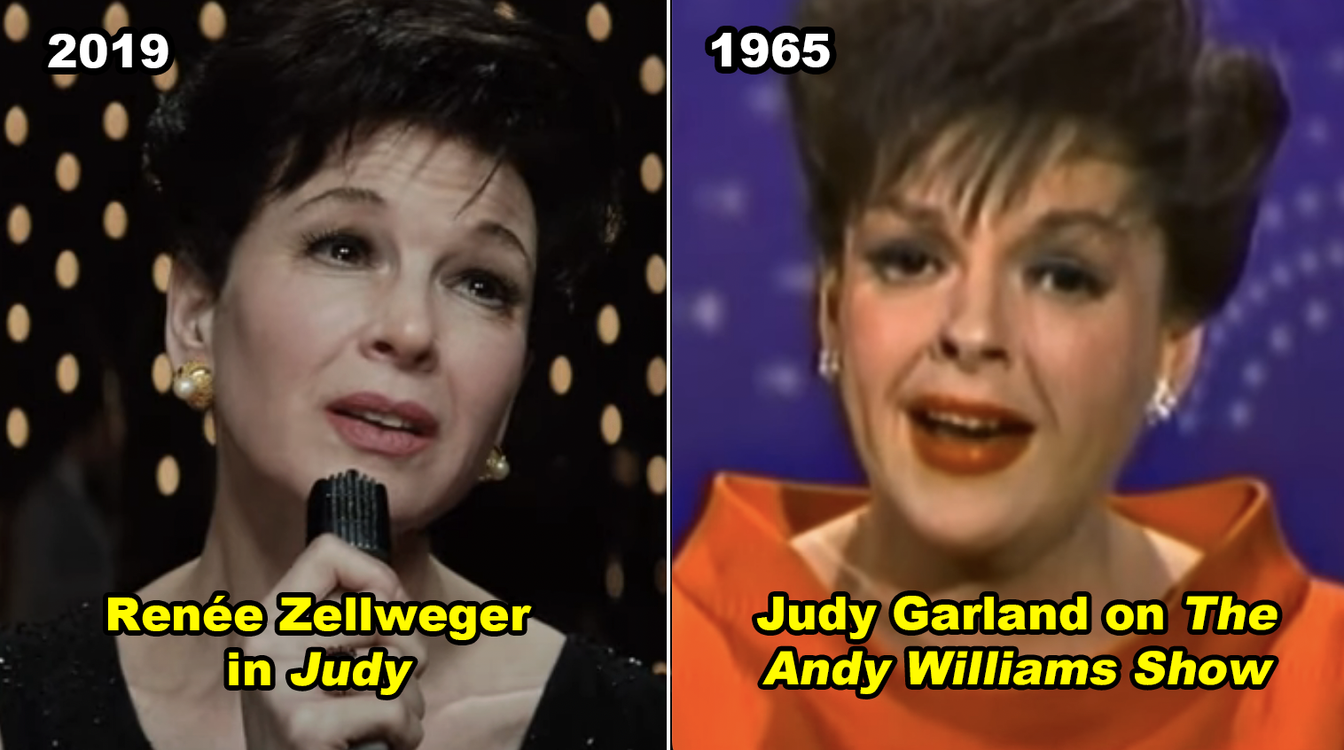 A side-by-side of Renée in &quot;Judy&quot; vs. Judy Garland on &quot;The Andy Williams Show&quot; in 1965