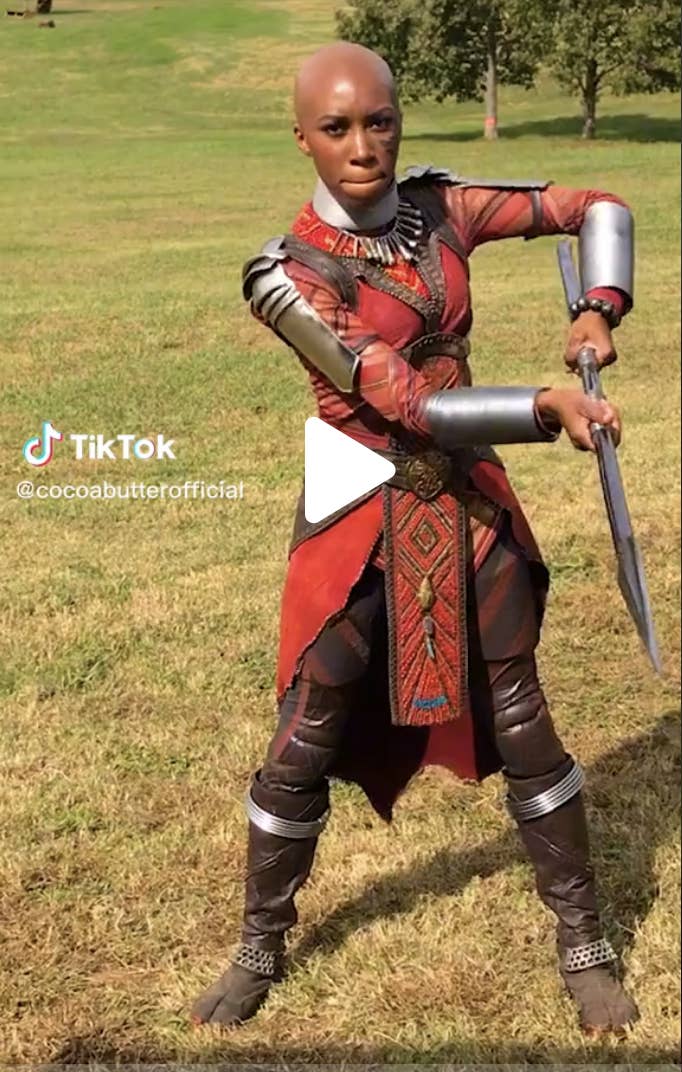 Carrie Bernans dressed as a Dora Milaje in &quot;Black Panther&quot;