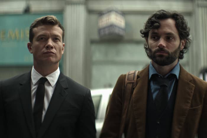 Speleers and Badgley wear suits as Rhys and Joe