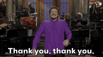 Pedro Pascal hosting Saturday Night Live saying Thank you very much