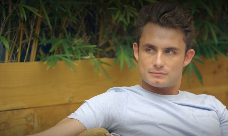 James sitting in a spa and talking to his girlfriend Ally