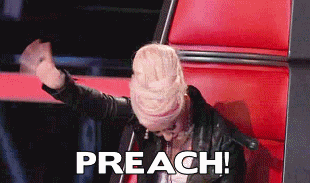 Christina Aguilera waving her arm and saying &quot;Preach!&quot;