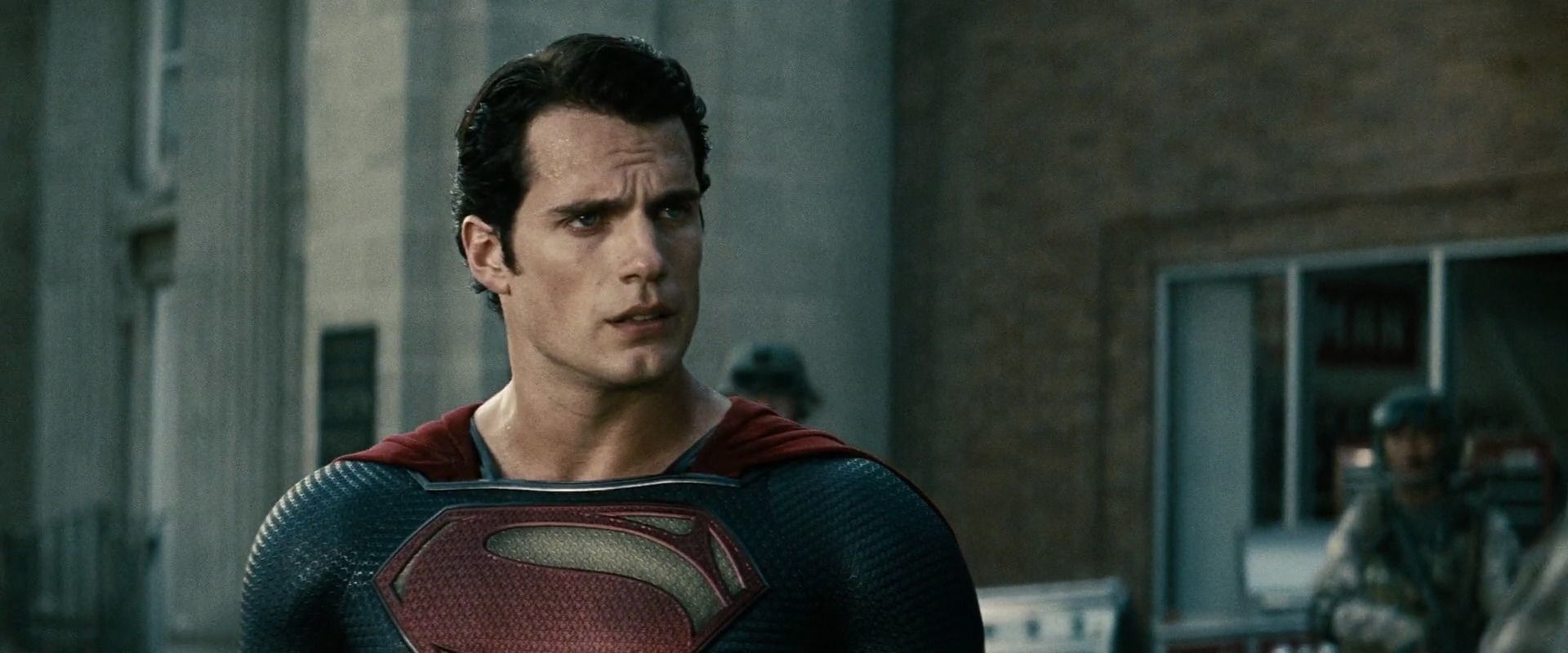 Superman standing with a confused expression