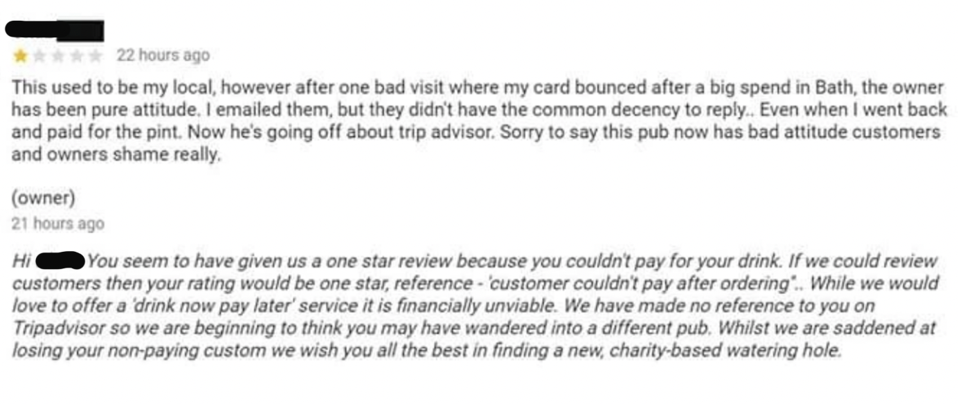 &quot;You seem to have given us a one star review...&quot;