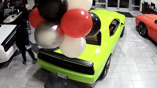 Surveillance footage captured thieves helping themselves to six new 2023 Dodge Challenger Hellcats from the showroom of a Kentucky dealership.
