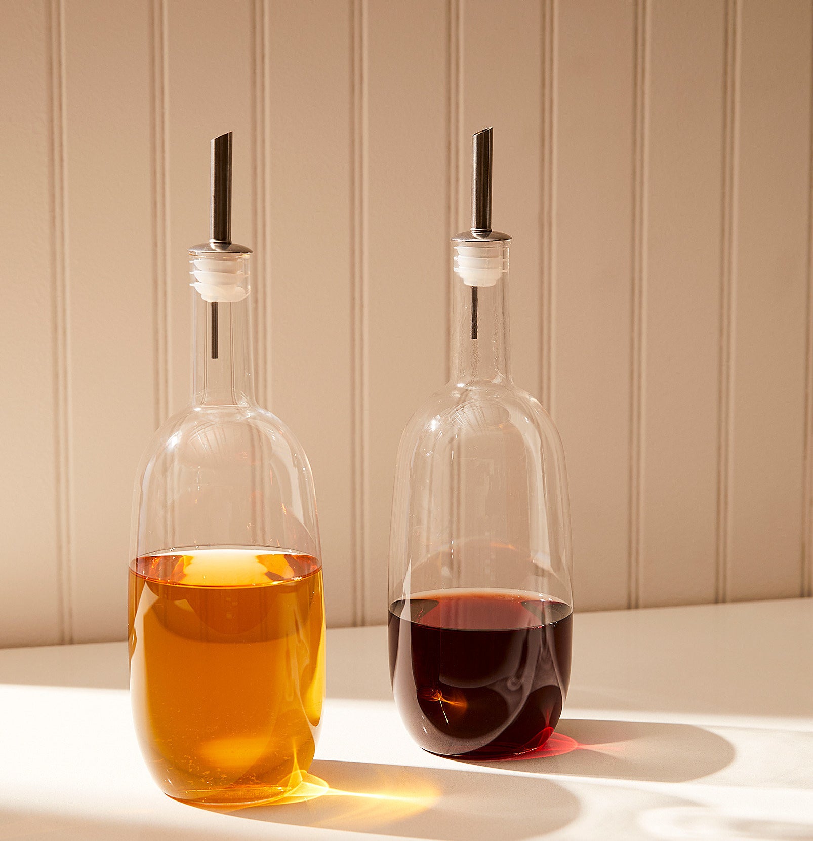 Oil and vinegar in the bottles