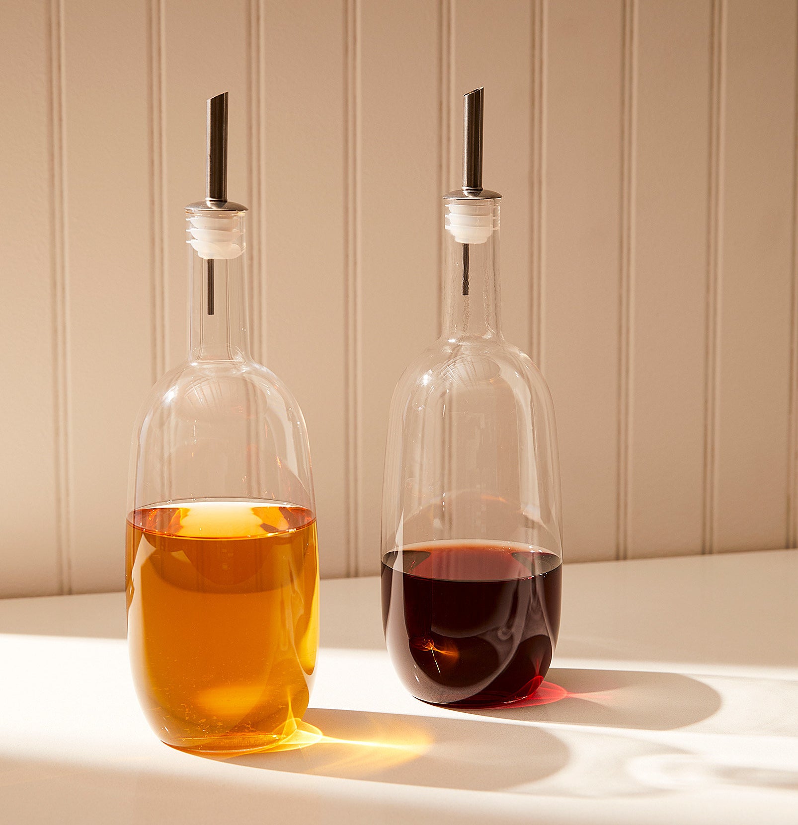 Oil and vinegar in the bottles