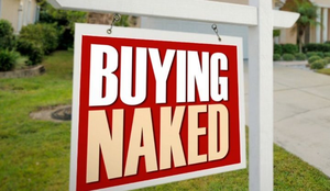 A for sale sign that says buying naked