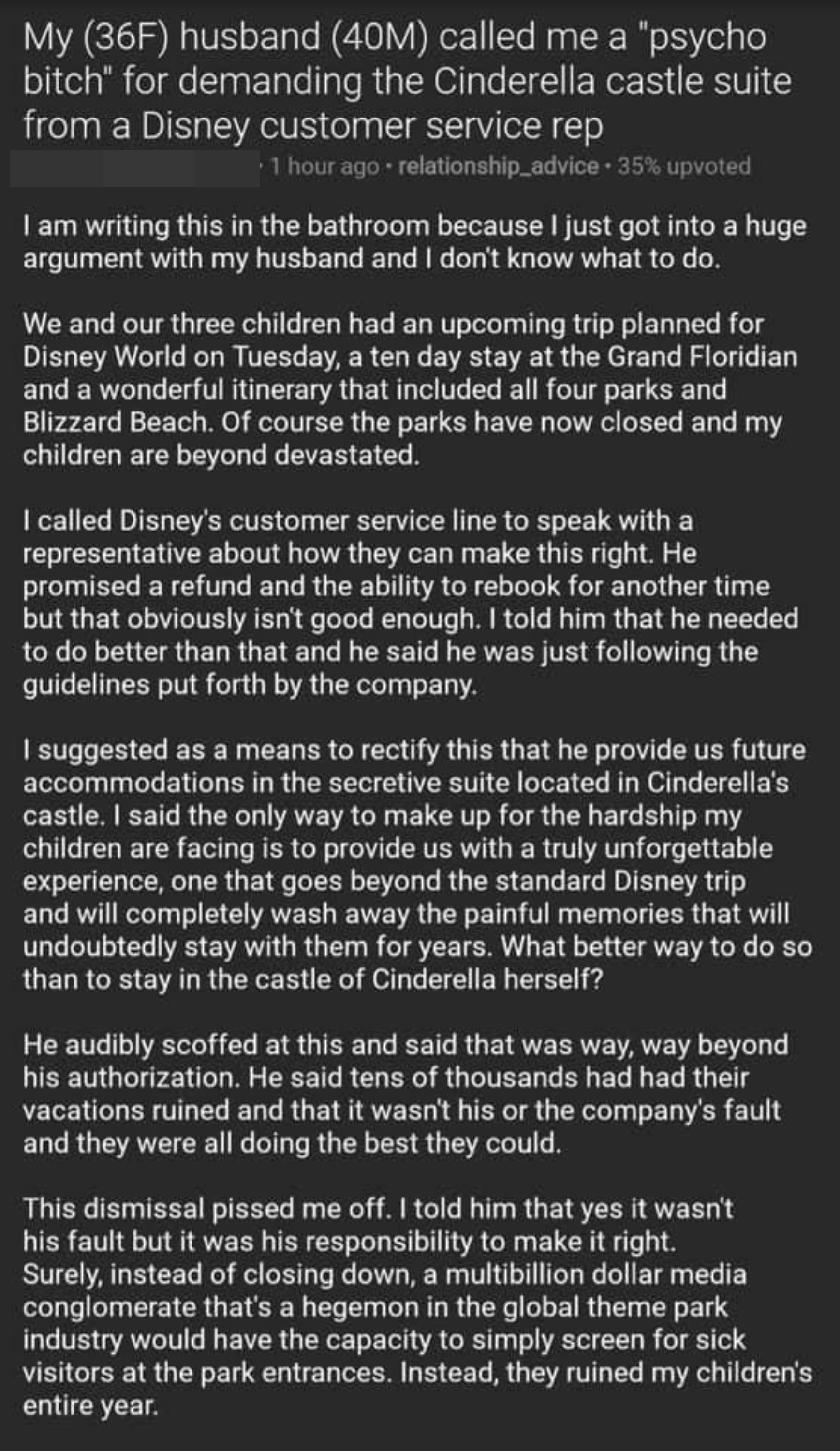 When the pandemic caused Disney to cancel a woman&#x27;s booking, she went off on the customer service rep and said a refund was not enough to make up for their hardship
