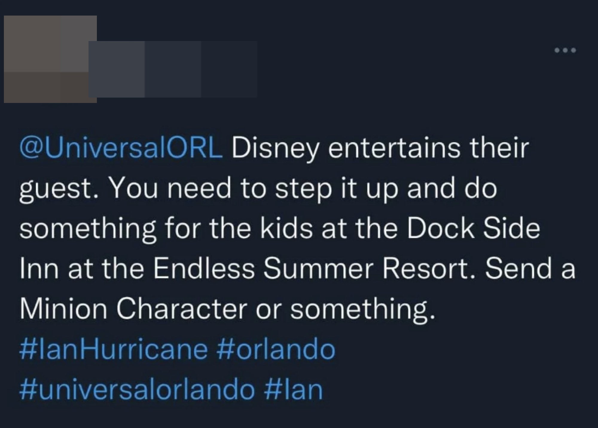 A person says Universal needs to step up their entertainment and send Minion characters to a specific hotel