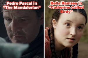 pedro pascal in the mandalorian and bella ramsey in catherine called birdy