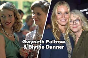 Gwyneth Paltrow and Blythe Danner in Sylvia and on the red carpet, text: Gwyneth Paltrow & Blythe Danner