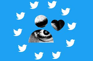 Eye looking through a Twitter themed peephole