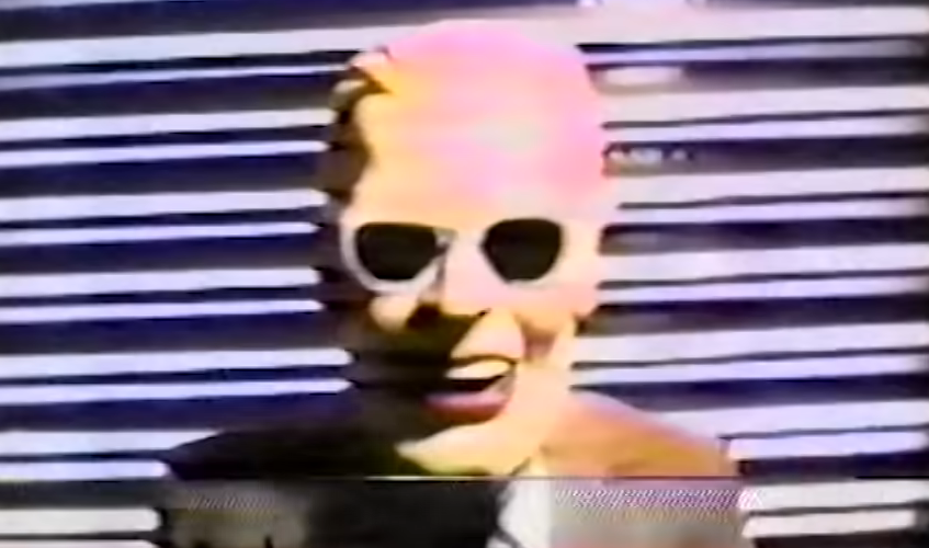 Image of max headroom mask on a fuzzy TV