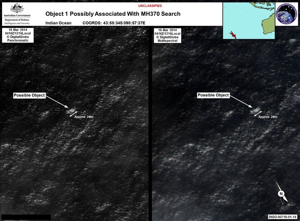 satellite imagery of possible plane debris