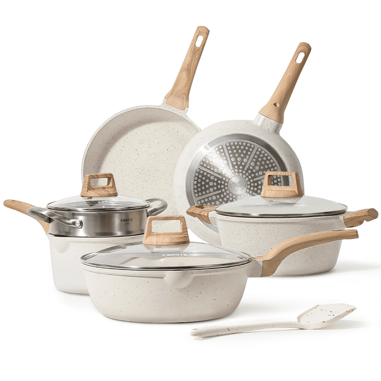 the oatmeal speckled cookware set