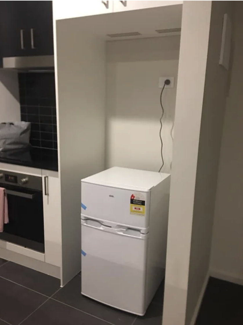 There is a built-in spot in the kitchen for a fridge, and the one they ordered is tiny and fills half of the space