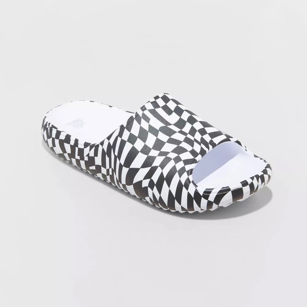 black and white slide sandals